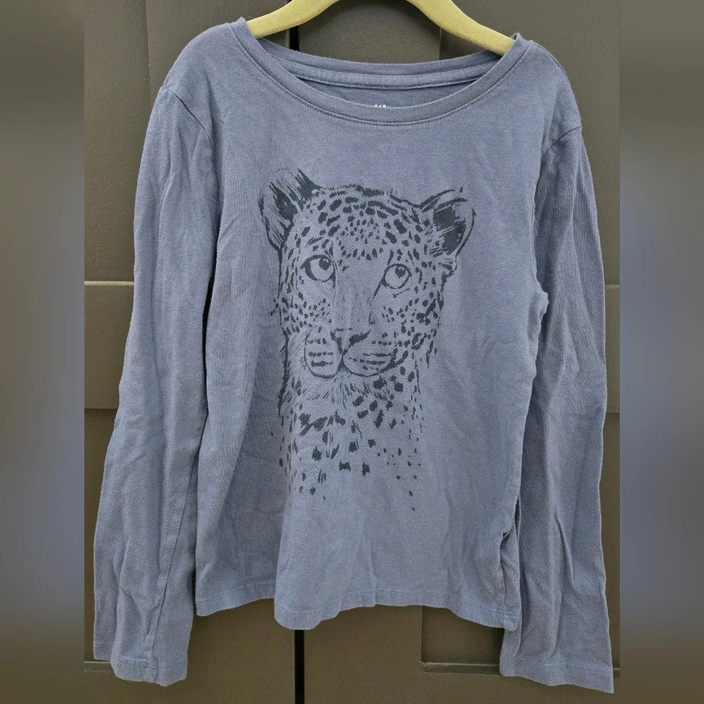 GAP Kids Blue Leopard Graphic Long Sleeve Tee